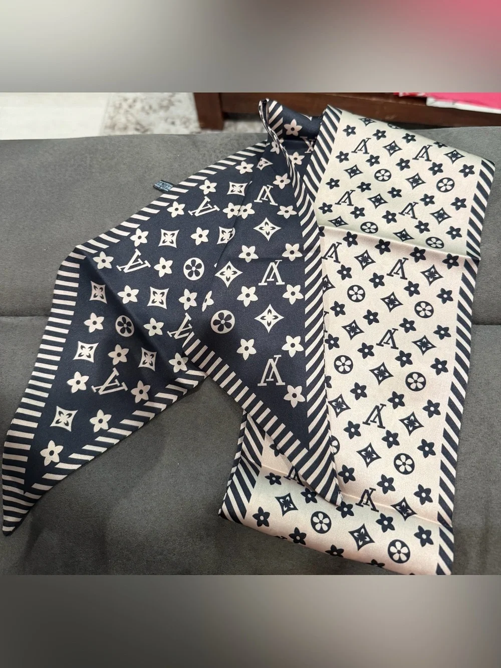 Luxury Navy and White Monogram Scarf - Designer-Inspired Women’s Accessory